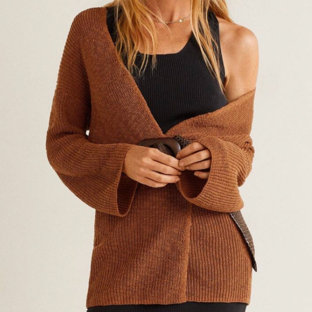 MANGO LINEN CARDIGAN in DEEP BURNT ORANGE SIZE XS/S